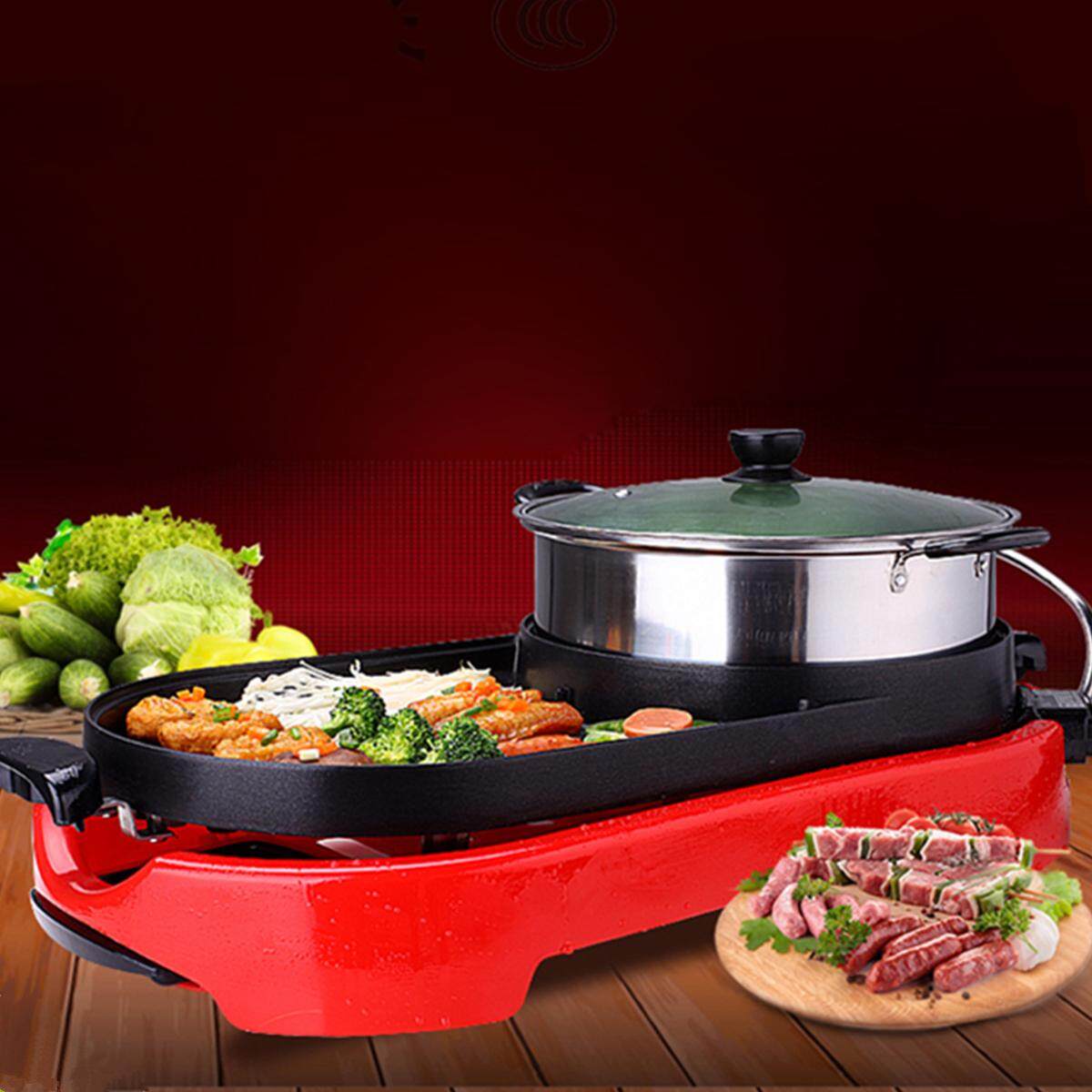 1500 Wát 2 Trong 1 Thịt Nướng BBQ Nướng Teppanyaki Nồi Hơi Nước Nhà Sử Dụng Chảo Điện