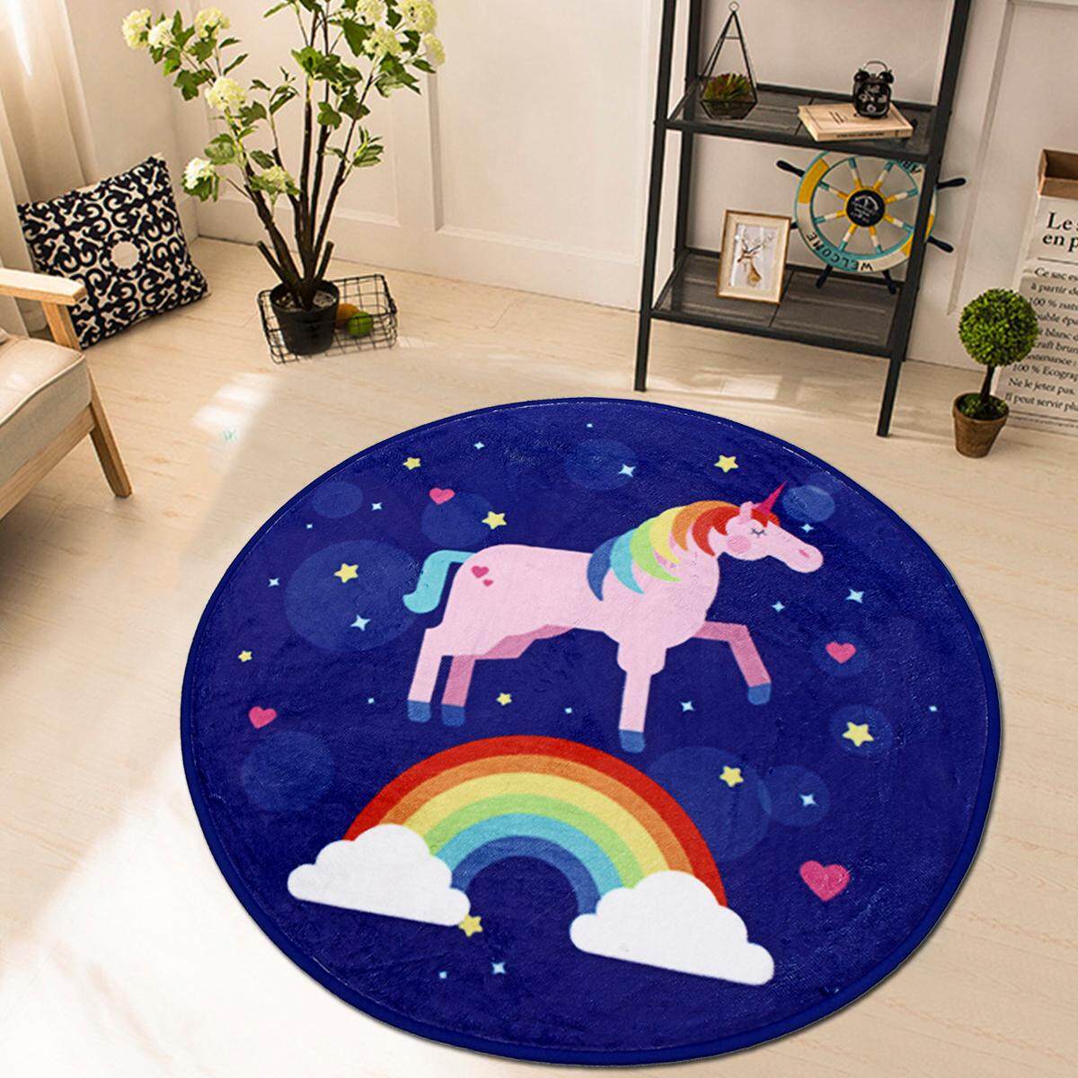 Unicorn Fairy Flannel Yoga Mat Rugs Floor Bathmat Round Area Rug Non-slip