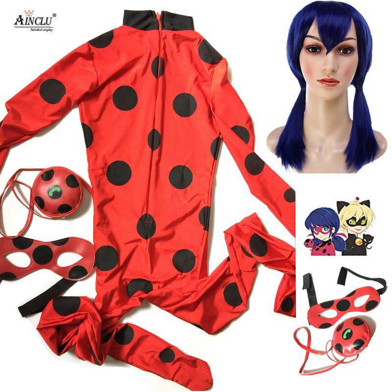 Ainclu Costume Lady Bug kids Costumes Girls Women Children Girl Spandex Miraculous Ladybug Cat Noir Adult Romper Halloween Fancy Dress