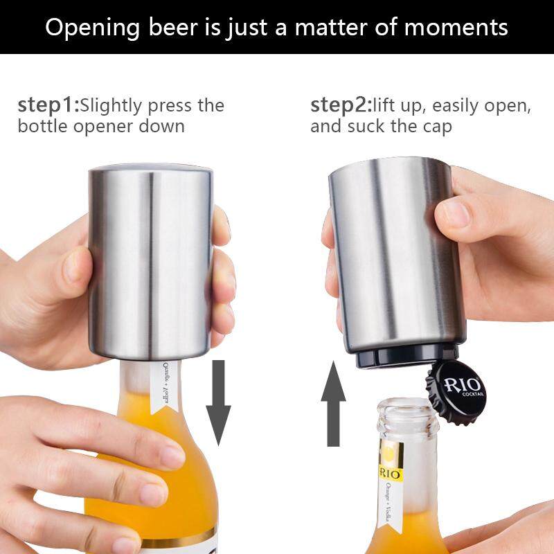 Automatique bouteille bière Cap Opener magnétique Inoxydable Down opener steel Push facile 