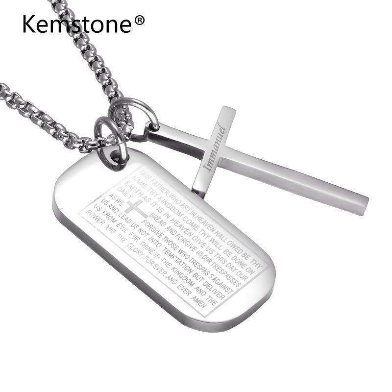 Kemstone Silver Stainless Steel Cross Bible Pendant Necklace Jewelry for Men