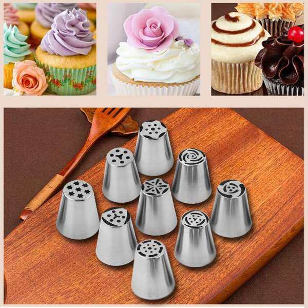 GETEK 9 pcs Cake Kitchen Stainless Steel Piping Nozzle Piping Russian Cake Tool Set