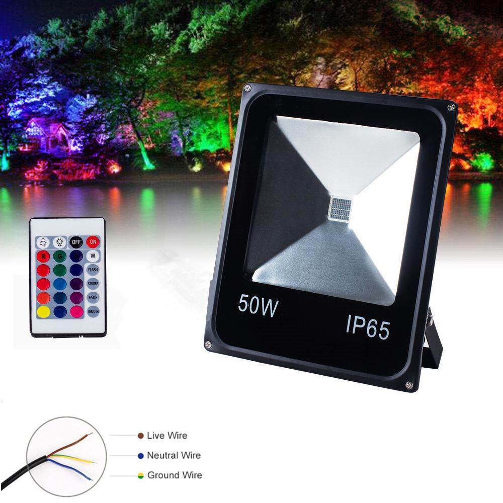 ĐÈN LED 50 W RGB Siêu Sáng chống nước Ngoài Trời RC Đèn Pha Đèn Phản Quang Chống Thấm Nước Đèn Chiếu Sáng Sân Vườn Điện Áp: 85-265 V