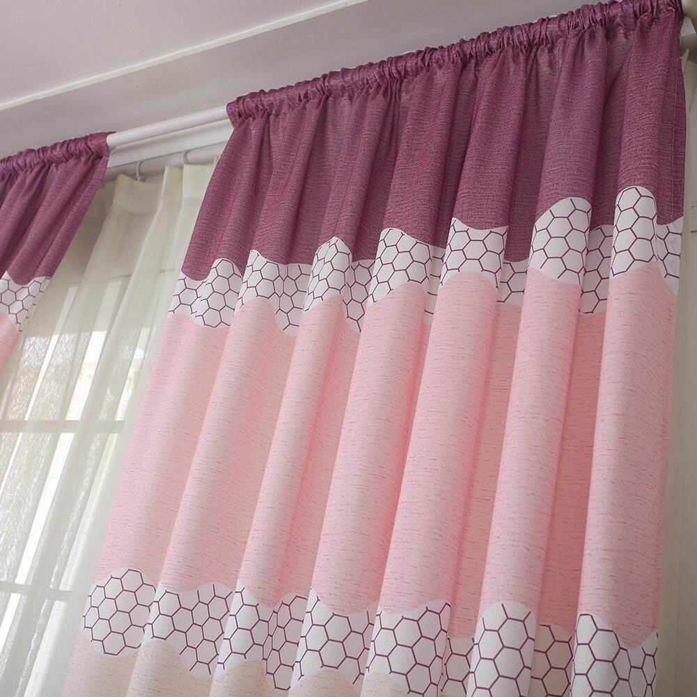 (Giao hàng miễn phí cho cả ba chiếc đến Hà Nội）Wide Strip Half Shading Curtain Bedroom Living Room Semi Blackout Purdah - intl (Purple)
