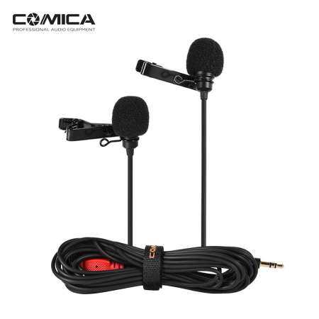 Comica CVM-D02 Dual-head Lavalier Lapel Microphone Clip-on Condenser Mic Cable Length 2.5m/8.2ft for Canon Nikon Sony A7 A6300 Camera for iPhone 6 6plus for GoPro Hero 4/3+/3 Action Camera for Interview Livestream Teaching Podcast - intl