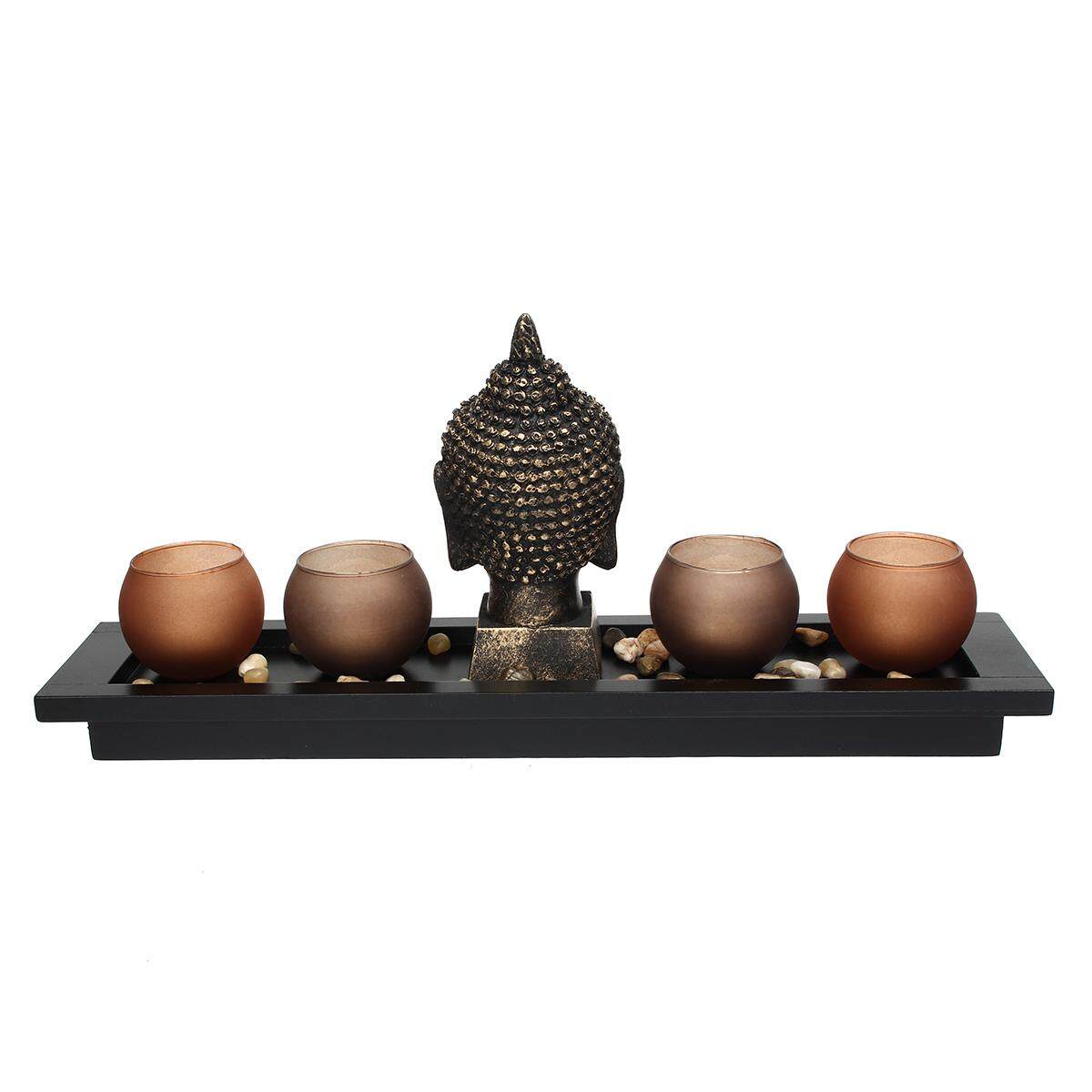 Thai Buddha Head Ornament Statue Candle Holders Homware present Gift Set - intl