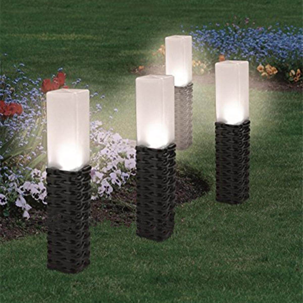 Ground Post Path Rattan Style Solar Powered Stake Lights Garden Patio Lamp NEW