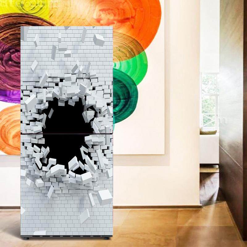 3D Geometric figure Brick wall SelfAdhesive Refrigerator Freeze Sticker Kid's Art Fridge Door Cover Wallpaper