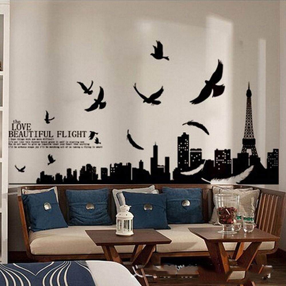 Eiffel Tower City Bird Pvc Wall Decals Diy Home Sticker Wallpaper Eiffel Tower City Bird Pvc Wall Decals