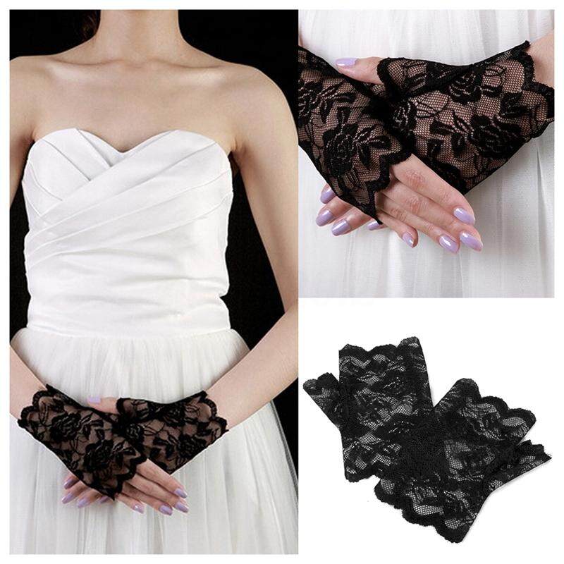 Sexy Lady Women Short Lace Gloves Wrist Fingerless Wedding Bridal Party Costume Color:Black