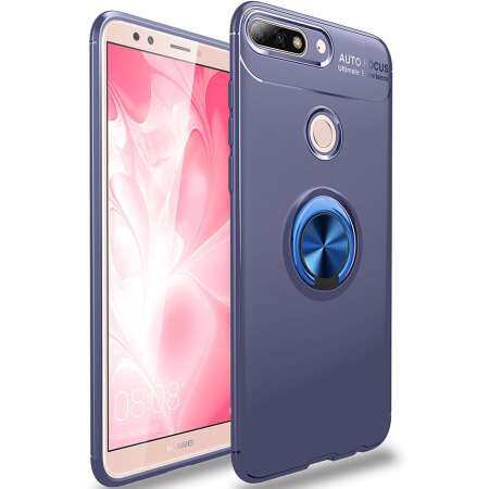 For Huawei Y9 2018 Case, Luxury Colorful Metal Magnetic Ring Soft Silicone Cover Phone Casing