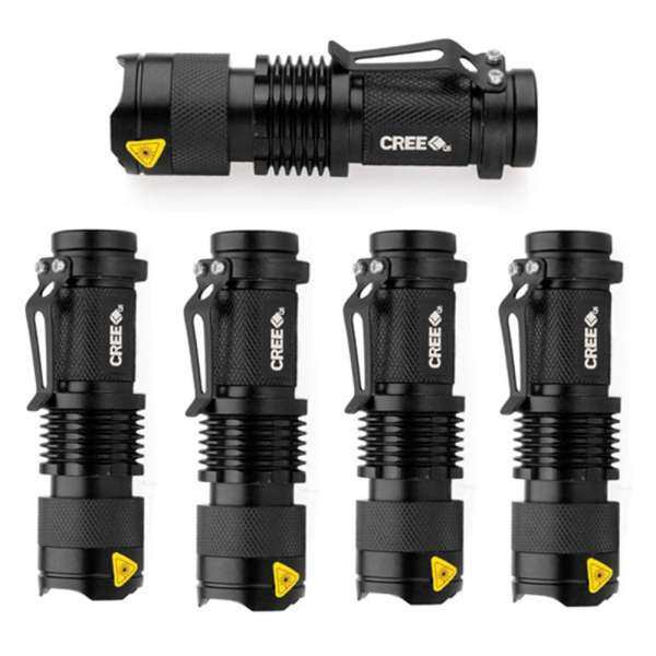 5PC Mini CREE Q5 LED Flashlight Torch 7W 1200LM Adjustable Focus Zoom Light Lamp