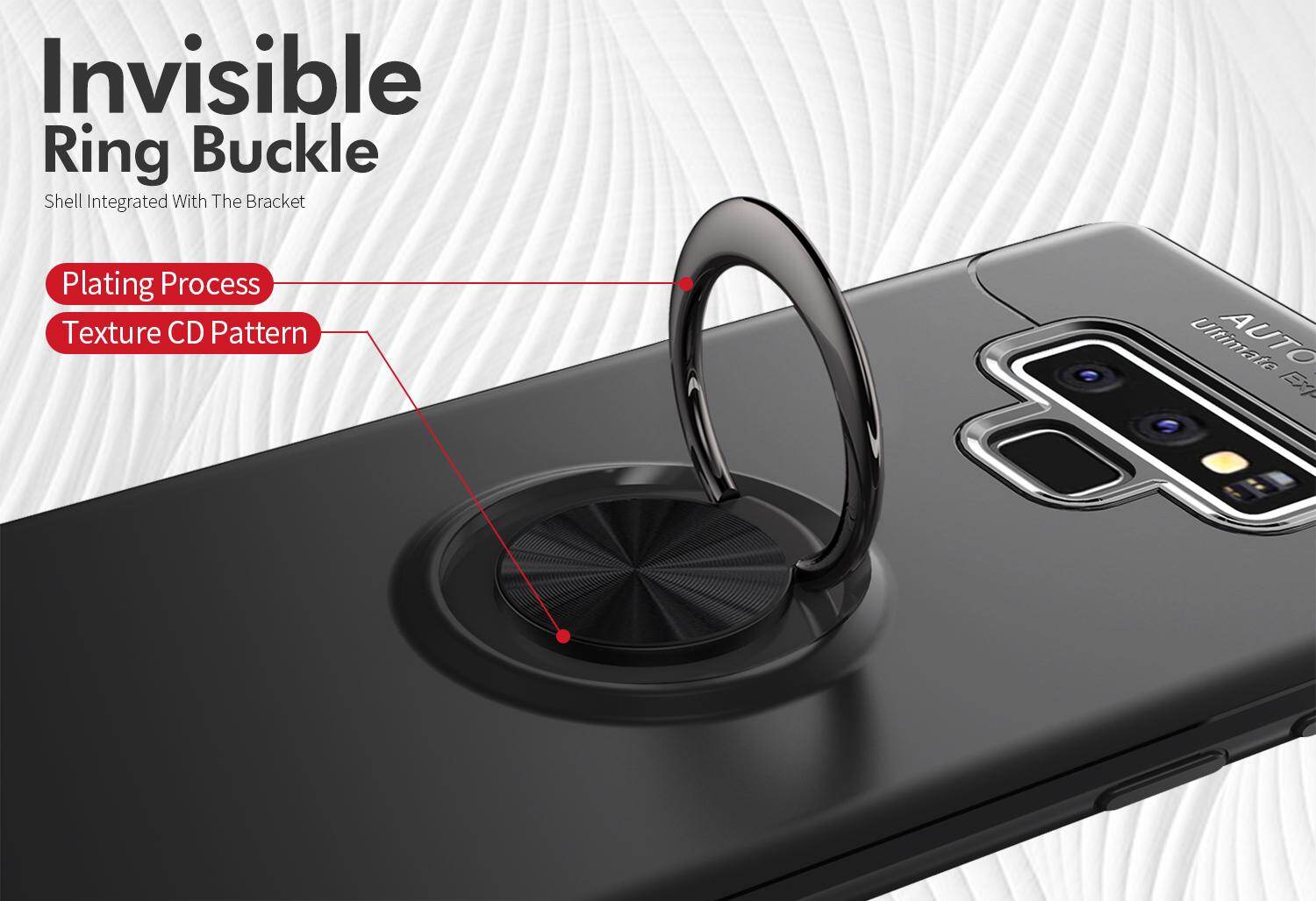 for Samsung Note9 Case [Blue Metal Ring] Soft TPU Case Back Cover, 360 Degree Rotating Hidden Ring Kickstand Holder, Can work with Car Mount, Shockproof, Impact Resistant