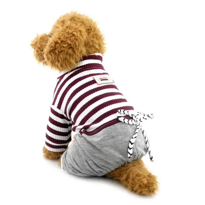 Pakaian Bergaris Untuk Anjing Kecil Dengan Celana Denim Jumpsuit