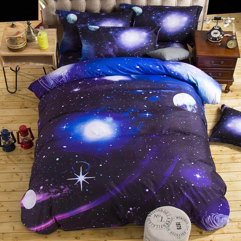 4Pcs/Set 3D Starry Sky Night Space Printed Bed Set Quilt Cover + Bed Sheets + Pillow Cases