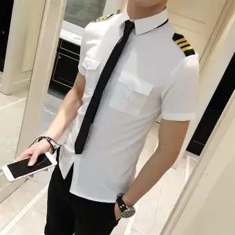 Mens Short Sleeve White Airline Pilot Uniforms Hair Stylist