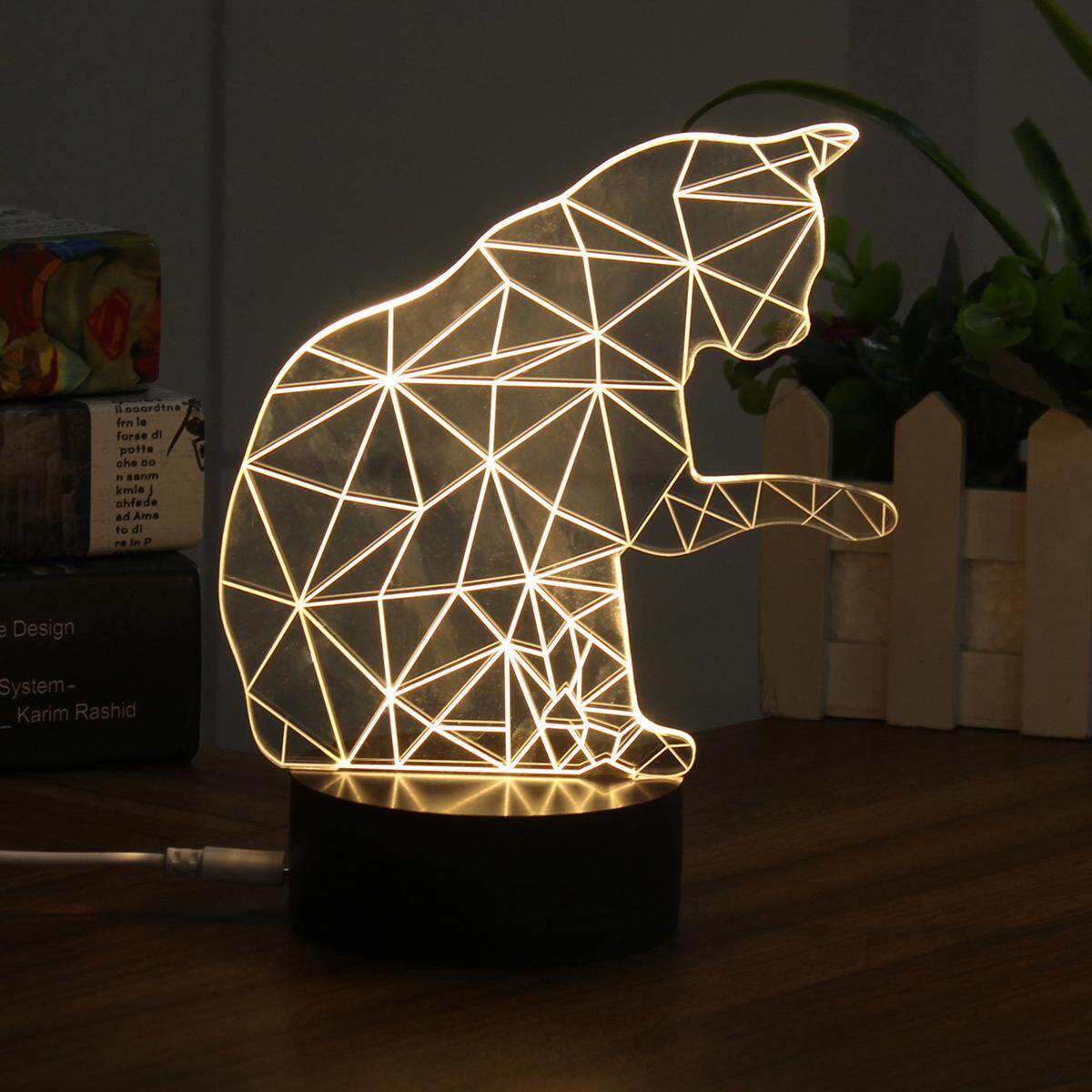 3D USB Cute Cat Acrylic Night Light LED Desk Table Decor Lamp Warm White Lamps