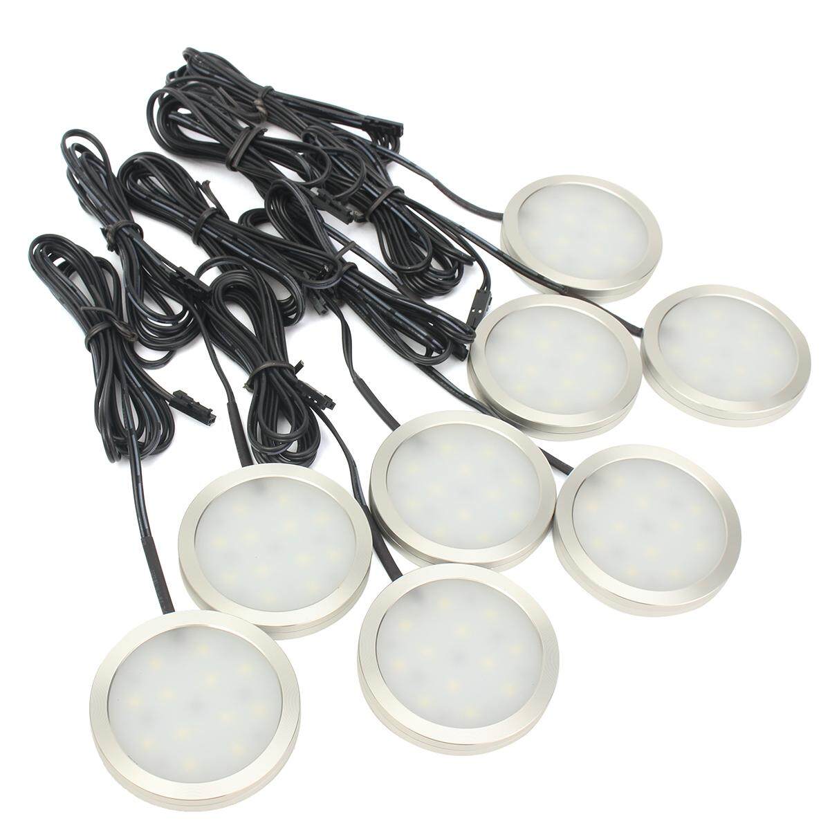 8pcs Kitchen Counter Under Cabinet White LED Light Puck Wireless Remote Dimmer