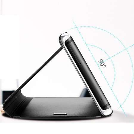 For Samsung Galaxy Note 4/N9100 Plating Mirror Clear Window Leather Flip Stand Protection PC Case Cover