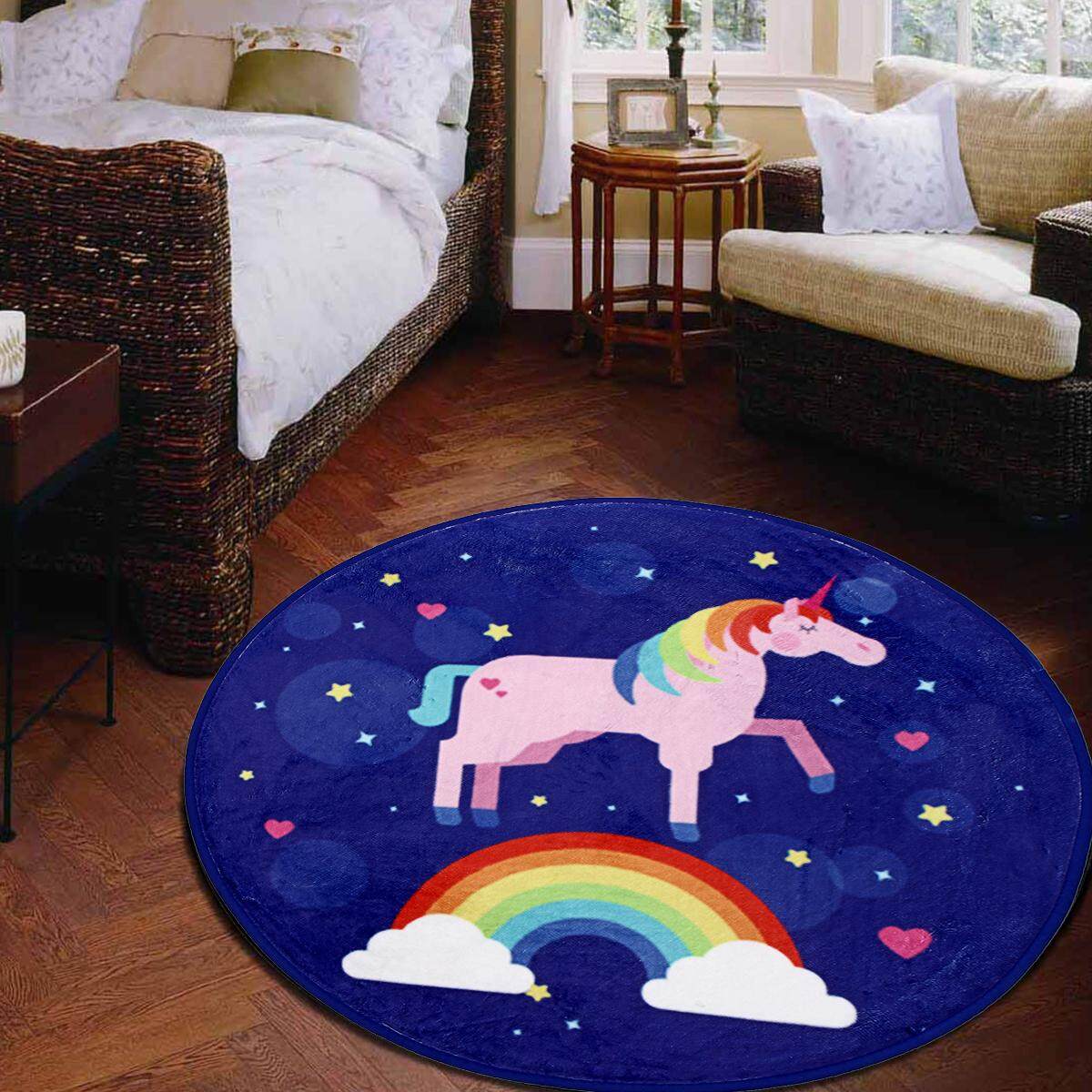 Unicorn Fairy Flannel Yoga Mat Rugs Floor Bathmat Round Area Rug Non-slip