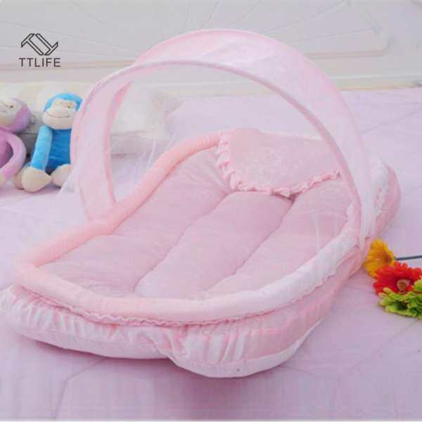 Ttlife Baby Portable Mosquito Net Breathable Travel Bed Mesh Comfortable Baby Beach Play Tent With a Pillow Baby Room Decor Pink Blue