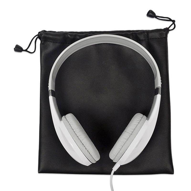 PU Leather Soft Headphone Bag Earphone Headset Pouch Headphone Case Hard Disk Cable Card Storage Bag With Locking String