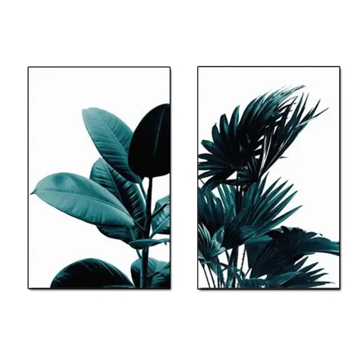 2pcs Set Creative Green Plant Canvas Art Print Wall Poster