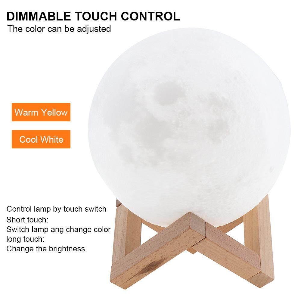 15CM Rechargeable 3D Print Moon Lamp with 2 Color Change Touch Switch Support Long Press The Switch to Adjust The Brightness - intl