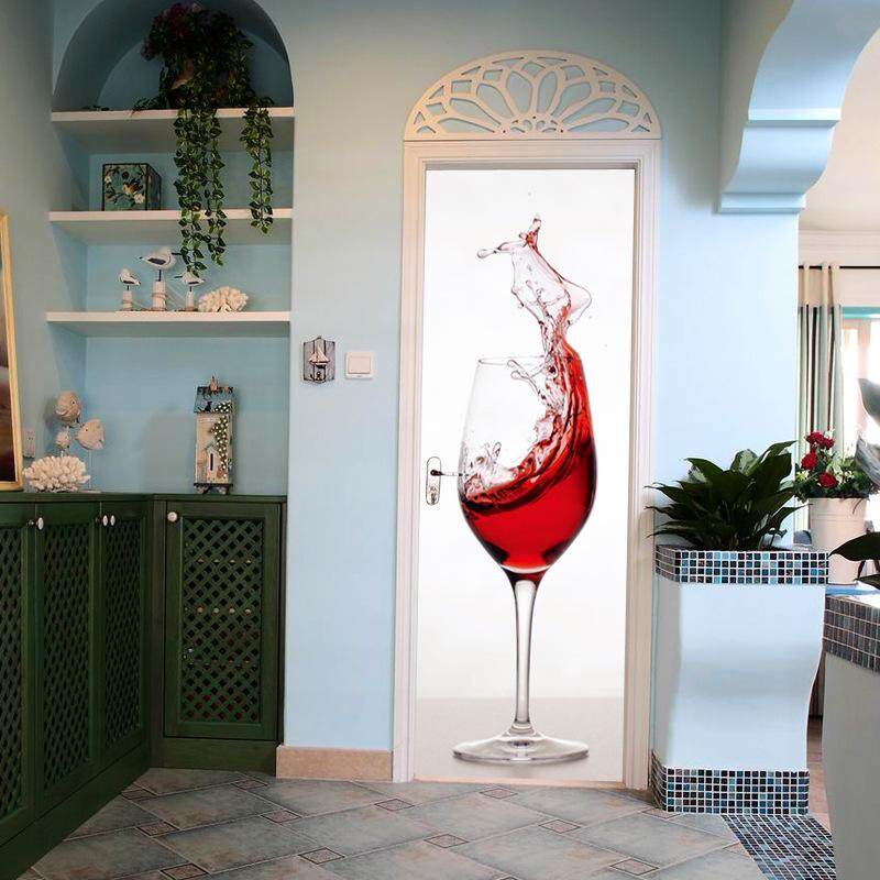 38.5*200cm*2pcs 3D Wine Glass Cup PVC Door Sticker Decal DIY 3D Door Paste Mural Art Waterproof Stickers Home Decor