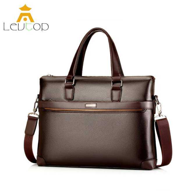 LEVTOP Men Business Bag Briefcase PU Leather Shoulder Bag Laptop Bag Messenger Sling Bags
