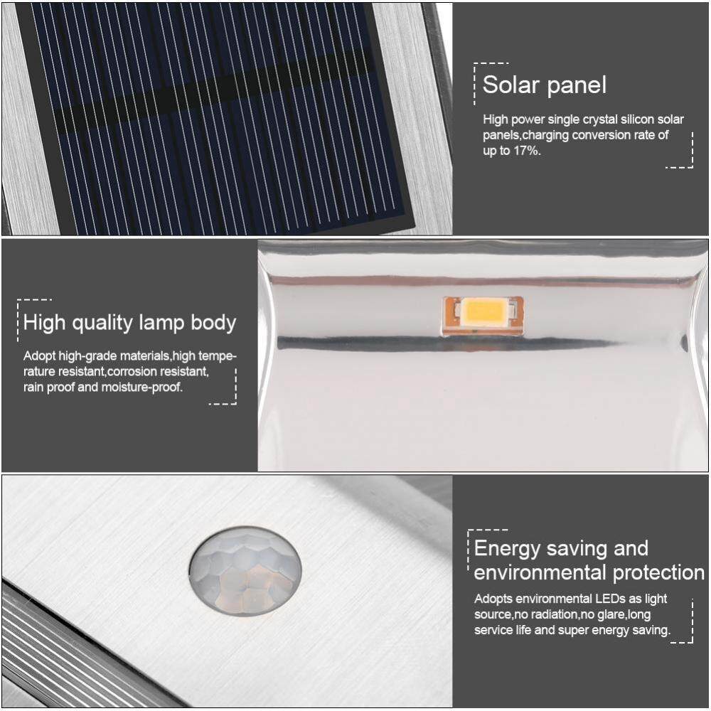 epayst Solar Powered PIR Motion Sensor 2 LED Path Wall Light Garden Security Lamps Silver Pure White