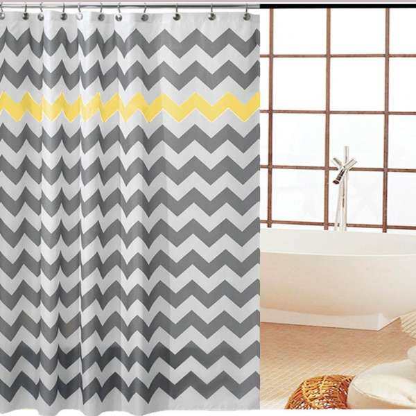 180 x 180cm Bathroom Shower Wavy Stripes Pattern Waterproof Polyester Curtain with Hooks Yellow - intl