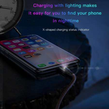 BASEUS 1 เมตร 2.4A ไฟ LED USB สายสำหรับ iPhone X 8 7 6 6 วินาที PLUS 5 5 วินาที SE iPad Air โทรศัพท์มือถือ Fast Data SYNC สายชาร์จ - INTL