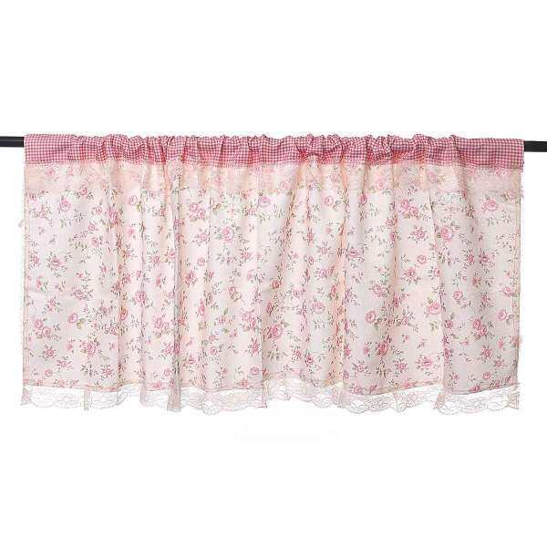 Country Style French Provincial Home Kitchen Blue Pink Rose/Plaid Cafe Curtain