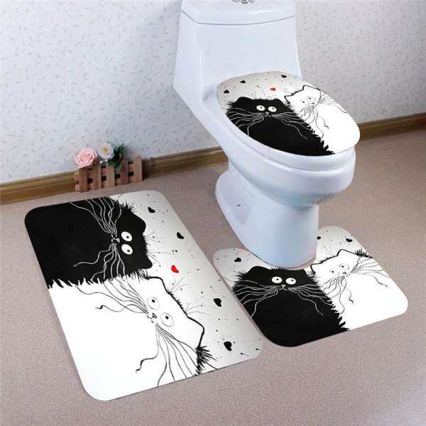 Polyester Love Two Cats Bath Mats 3PCS/Set Toilet Lid Cover Mat Absorbent Floor Rug Carpet Non Slip PVC Bathroom Decor - intl