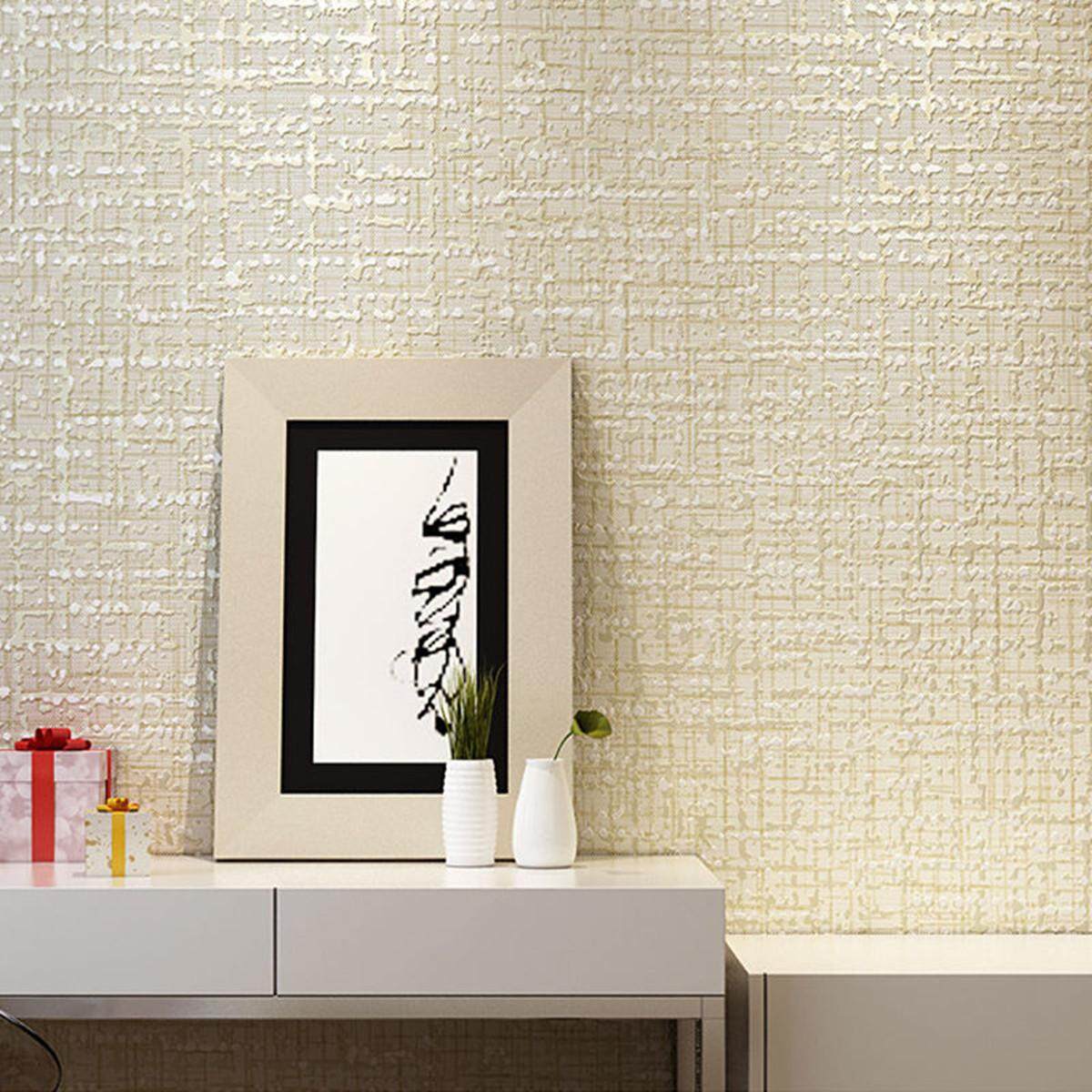 10M Modern Minimalist Solid Plain Non-woven Wallpaper Flocking Particles Bedroom#Beige