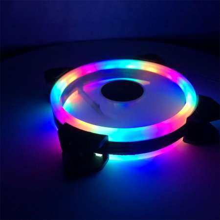 Big House 12 เซนติเมตรสีขาวคู่วงกลมพัดลม LED DC Neon Mute PC CPU พัดลมระบายอากาศคอมพิวเตอร์