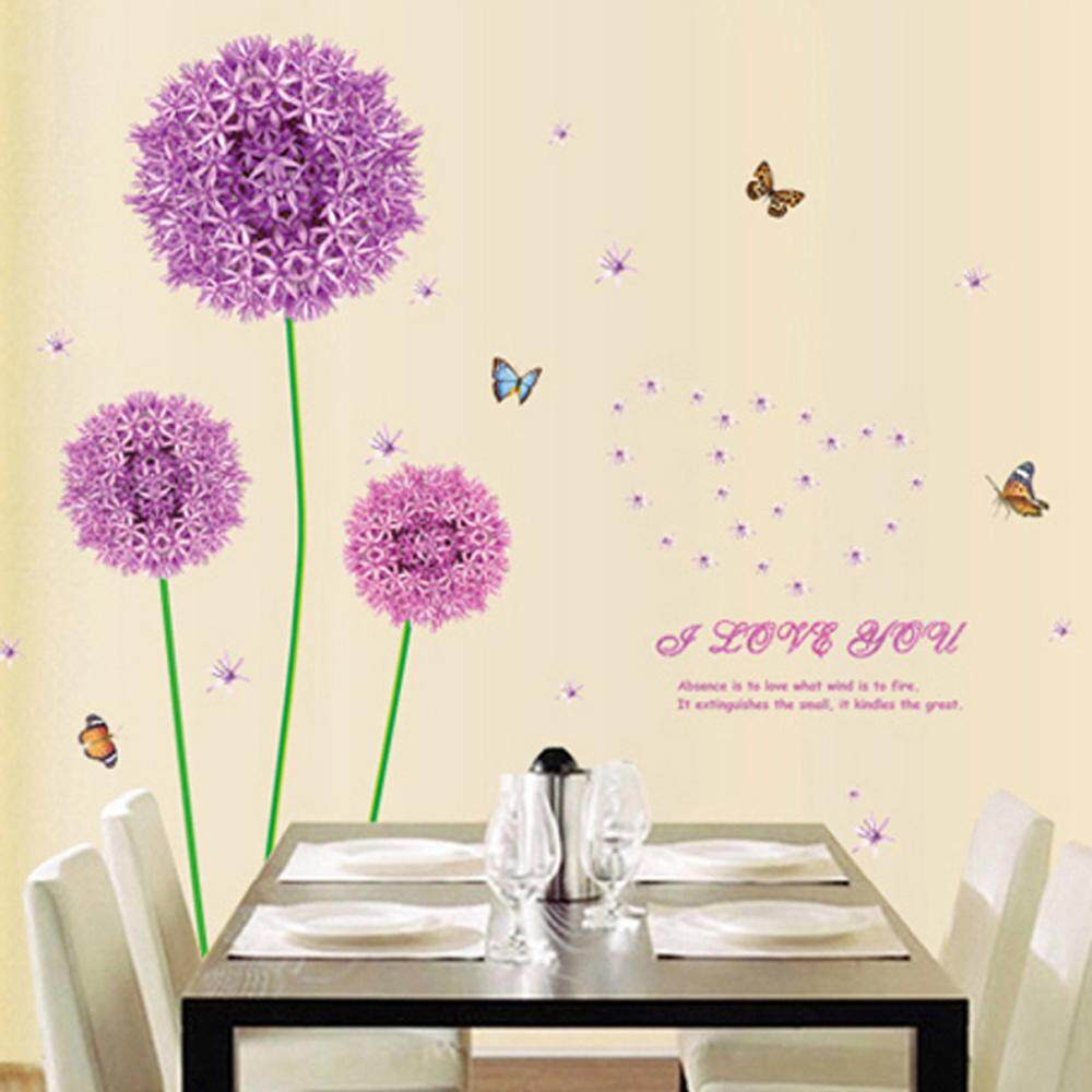 Purple Dandelion Flower PVC Wall Decals DIY Home Sticker WallPaper Vinyl Wall arts Pictures Removable Murals For House Decoration Baby Living Rooms Bedroom Toilet