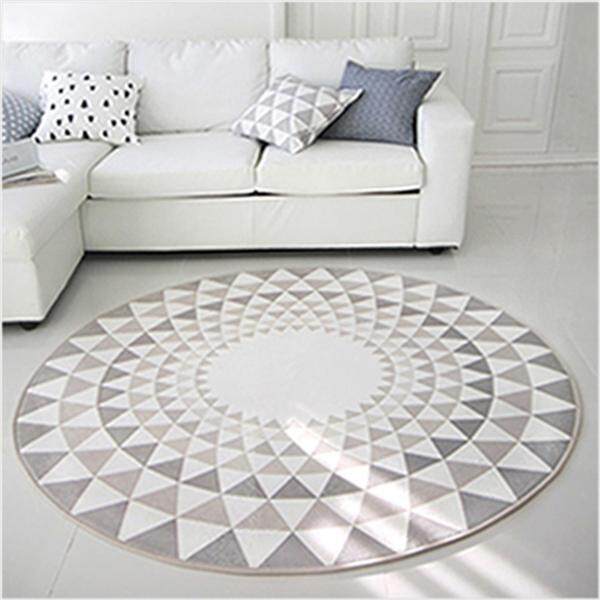 Nordic Round Floor Mats Nonslip Wearproof Fast Drying Ground Mats for Bathroom Livingroom (Light Grey Triangular Pattern Circle)