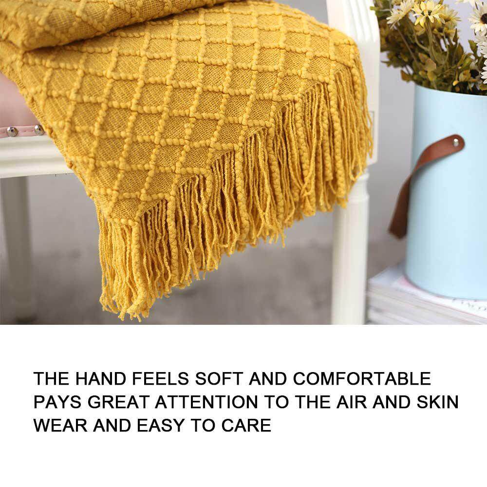 leegoal Cotton Square Knit Throw Blanket For Couch Chairs Beach Sofa Decorative,Lattice Sofa Yellow Blanket Air Conditioning Blanket