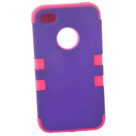 เคสกันกระแทกกันกระแทกไฮบริด Double Case สำหรับ IPhone 4 4 วินาที - องุ่น/สีชมพูร้อน - - แพคเกจ - INTL