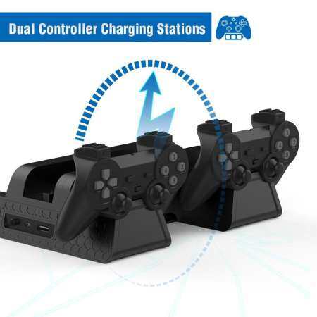 Cooling Stand for PS4/ PS4 Slim/ PS4 Pro, Multifunctional Vertical Station, Controller Charger, Charging Docking Station with 12 PCS Discs Storage for PS4,PS4 Slim,PS4 Pro -BLACK