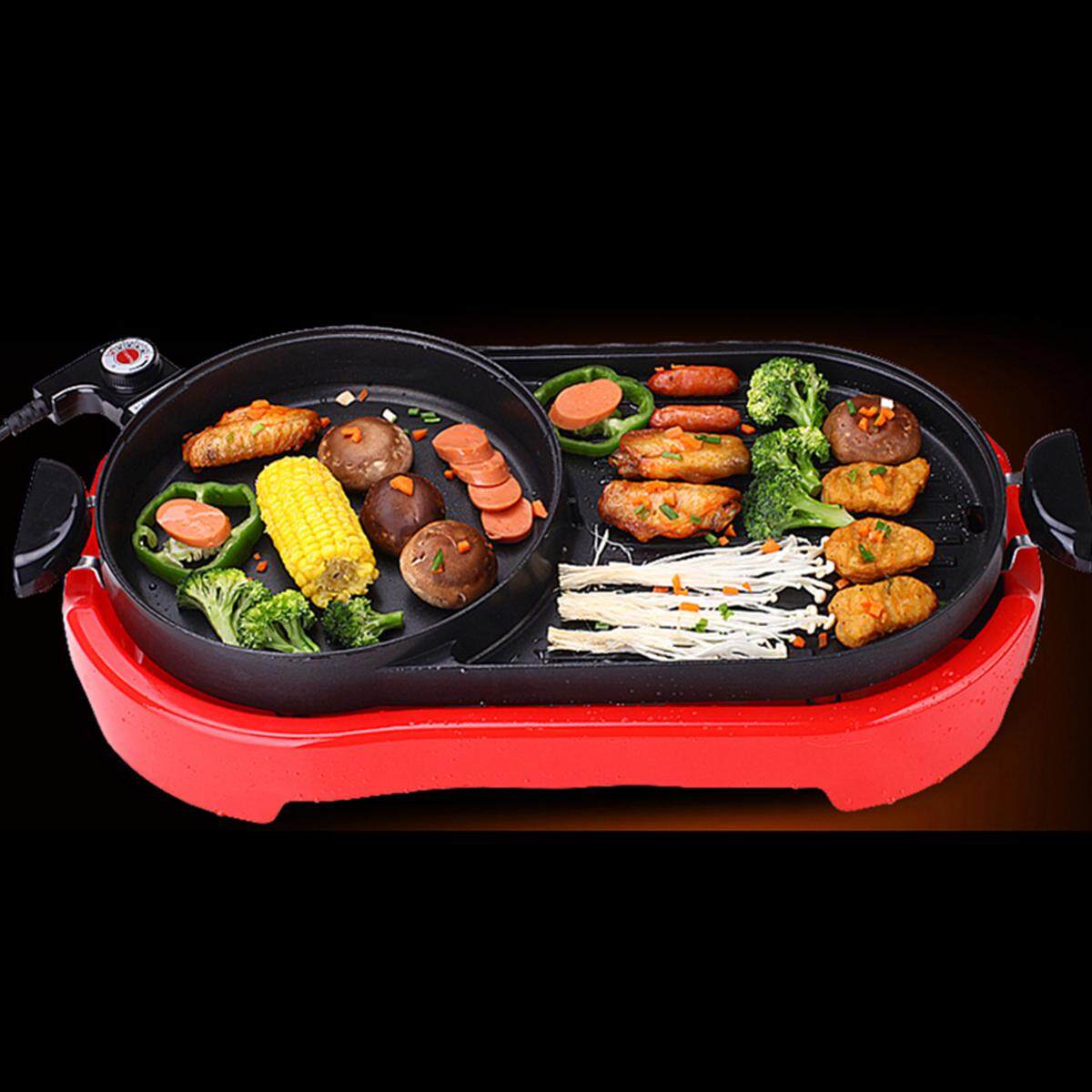 1500 Wát 2 Trong 1 Thịt Nướng BBQ Nướng Teppanyaki Nồi Hơi Nước Nhà Sử Dụng Chảo Điện