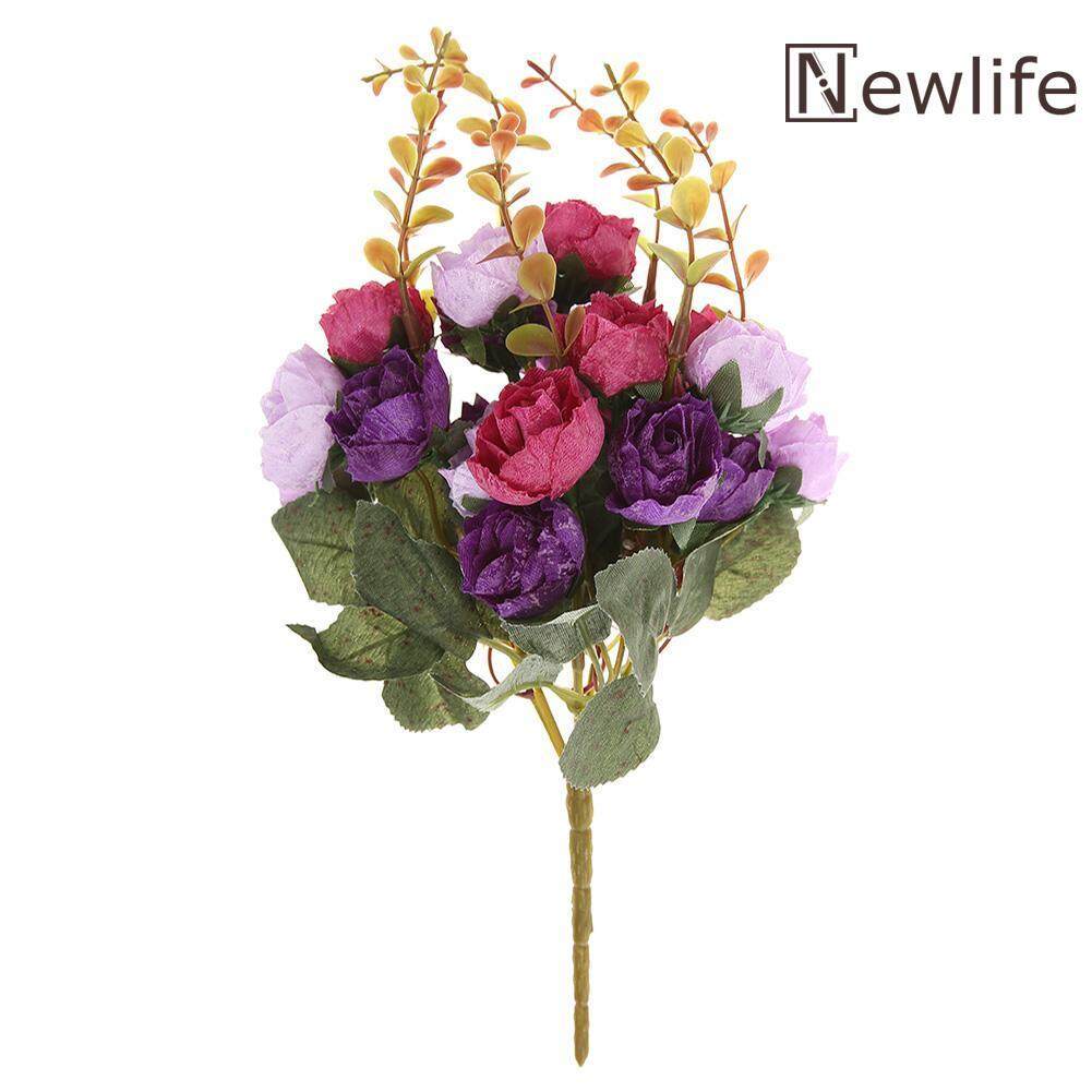 Orange 21 Heads Silk Rose Artificial Flower Bouquet Fake Dried Flowers
