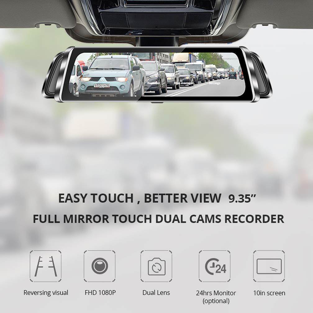 D-elfin Backup Rear View Camera Mirror Dash Cam 7 Inch Dual Len IPS Touch Screen Dash Cam 1080P Front and Rear View Waterproof Backup Camera 170/°Wide Angle Monitor Motion Detection Car Vehicle Driving DVR Recorder