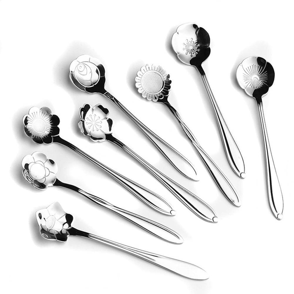 Shuaicai 8PCS/set Flower Shape Stainless Steel Coffee Spoon Tea Spoon Ice Cream Spoons