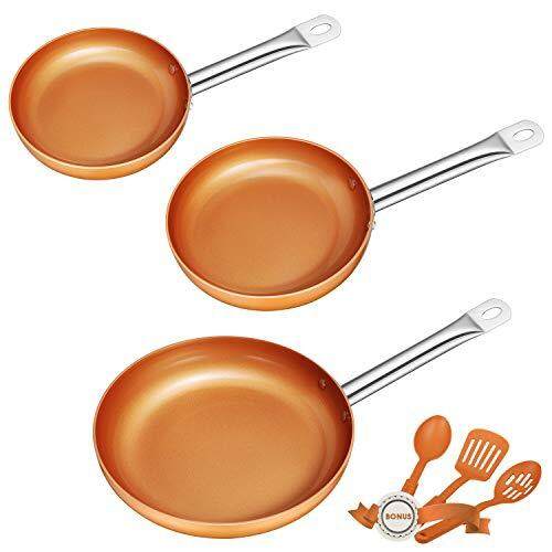 Deik DEIK Frying Pan Set, Non Stick Fry Pan set, Induction frying pan set with 8 inch Omelette pan, Saute Pan 9.5 inch, Chef Pan 11 inch, coated with Double layer pan Set 3 Pack with 3 Spatula and Spoon