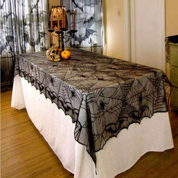 Hình chữ nhật Ren Đen Mạng Nhện Halloween Khăn Trải Bàn Tablecover Phủ Halloween Trang Trí Nhà Đạo Cụ