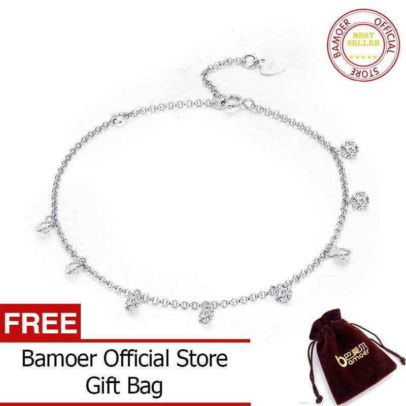 BAMOER Free Shpping October 925 Sterling Silver Simple Geometric Crystal CZ Link Chain Bracelets & Bangles for Women Authentic Silver Jewelry SCB103