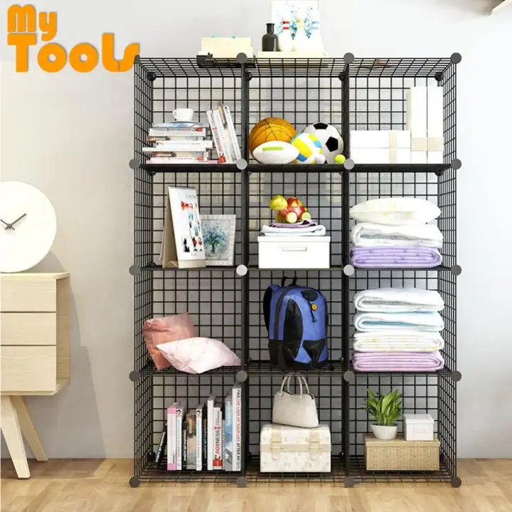 Mytools Heavy Duty 12 Storage Cube Cabinet Cubes Black 12 Wired Wire Mesh Grid Storage Diy Shelf Wardrobe Bookcase Lazada